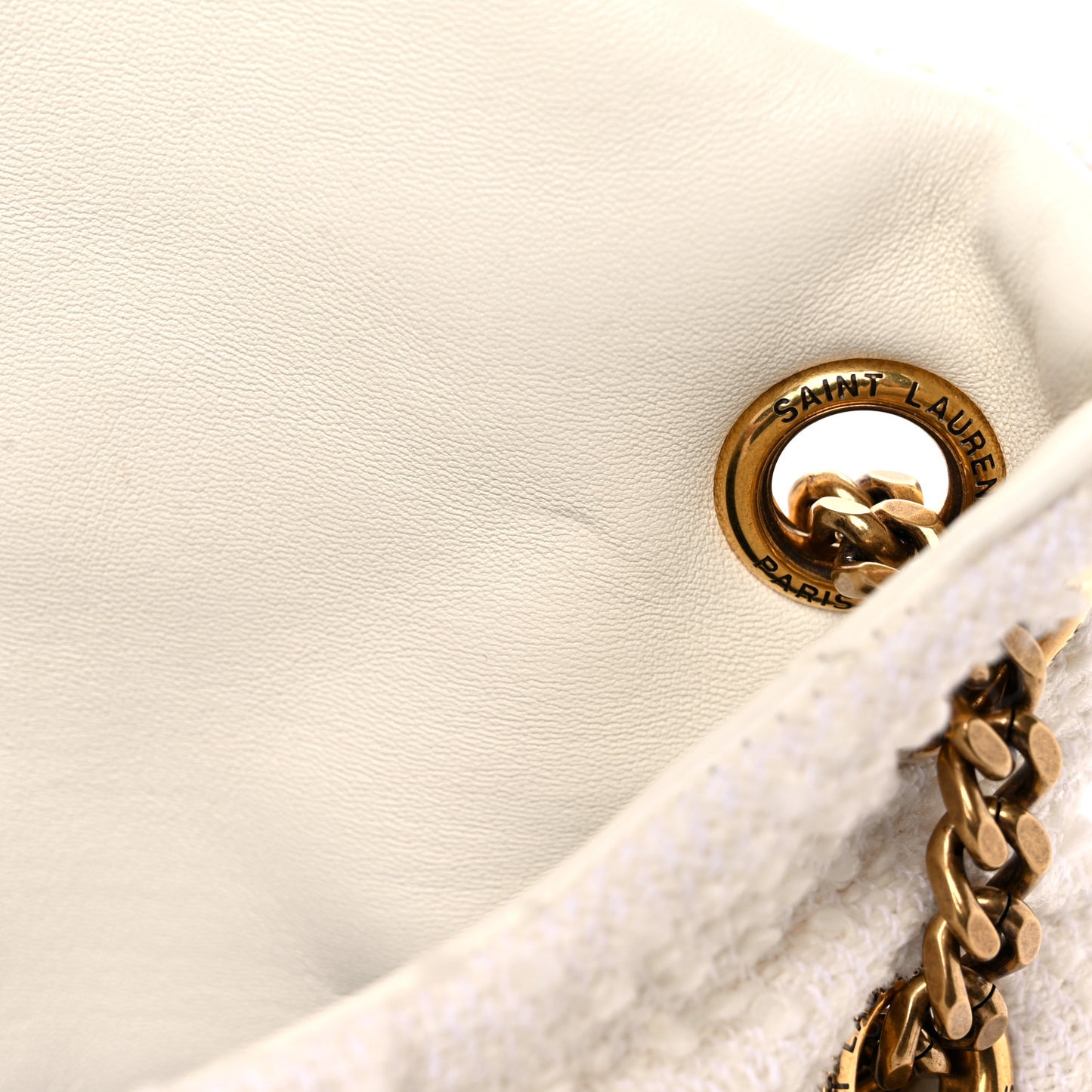Boucle Tweed Quilted Small Loulou Puffer Monogram Chain Satchel Crema Soft