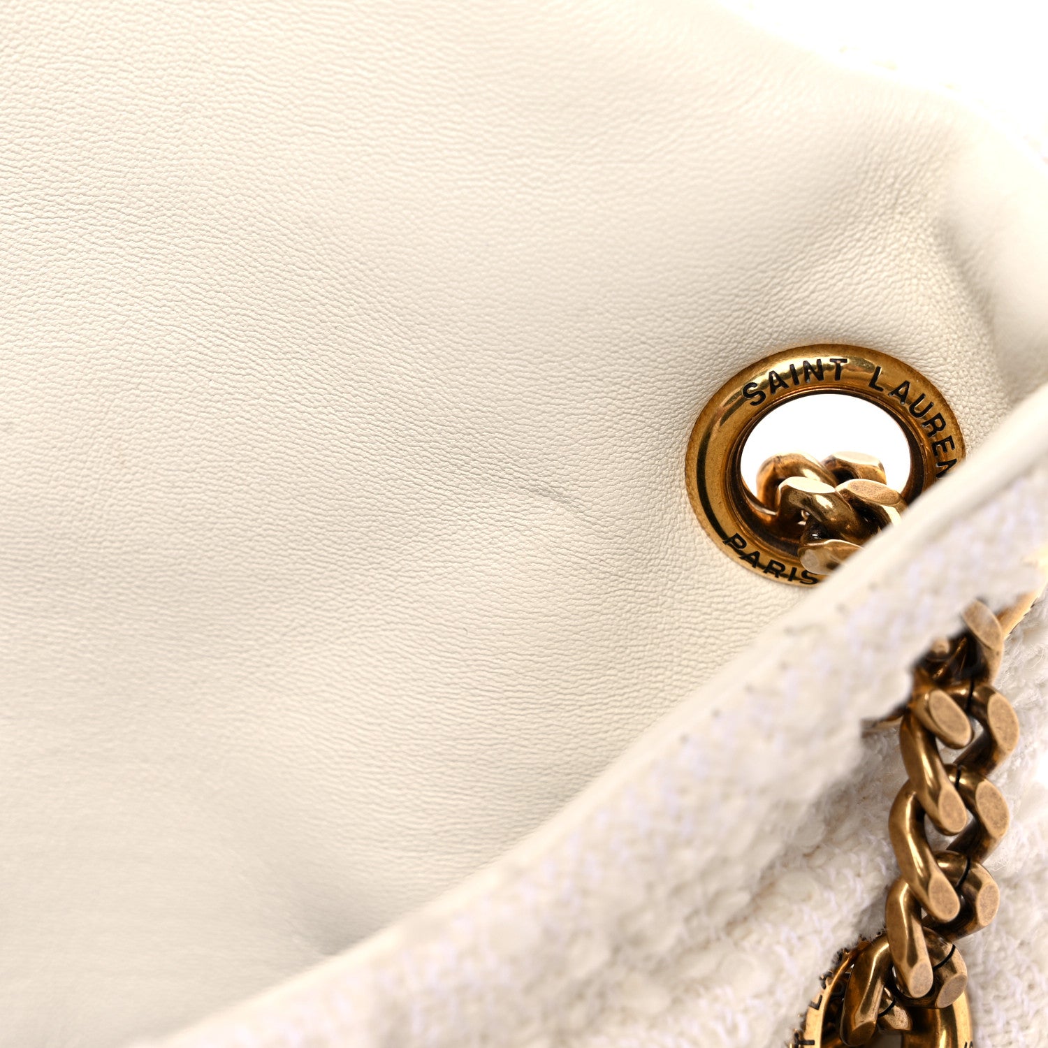 Saint Laurent Boucle Tweed Quilted Small Loulou Puffer Monogram Chain Satchel Crema Soft 10 of 11