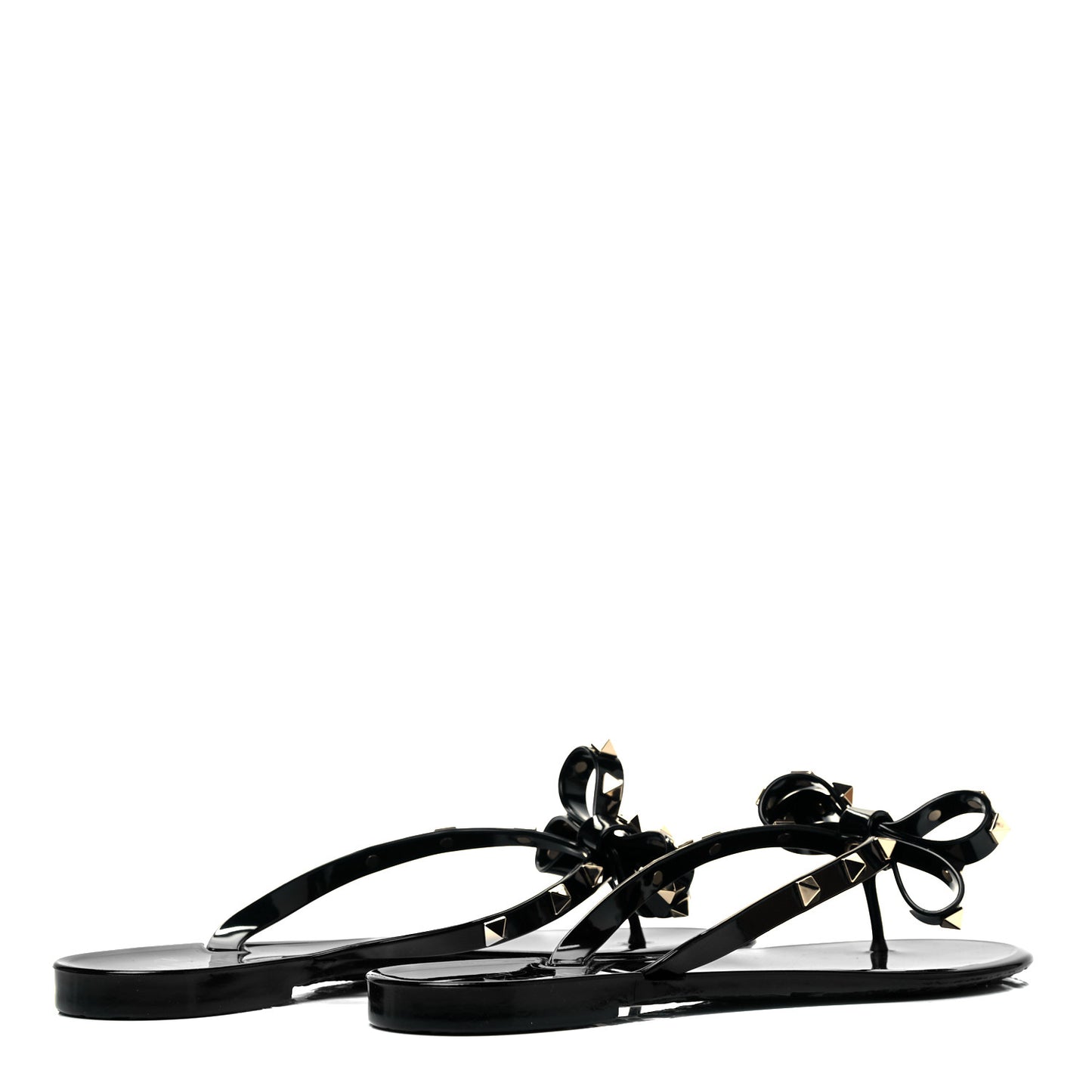 PVC Jelly Rockstud Bow Thong Sandals 40 Black
