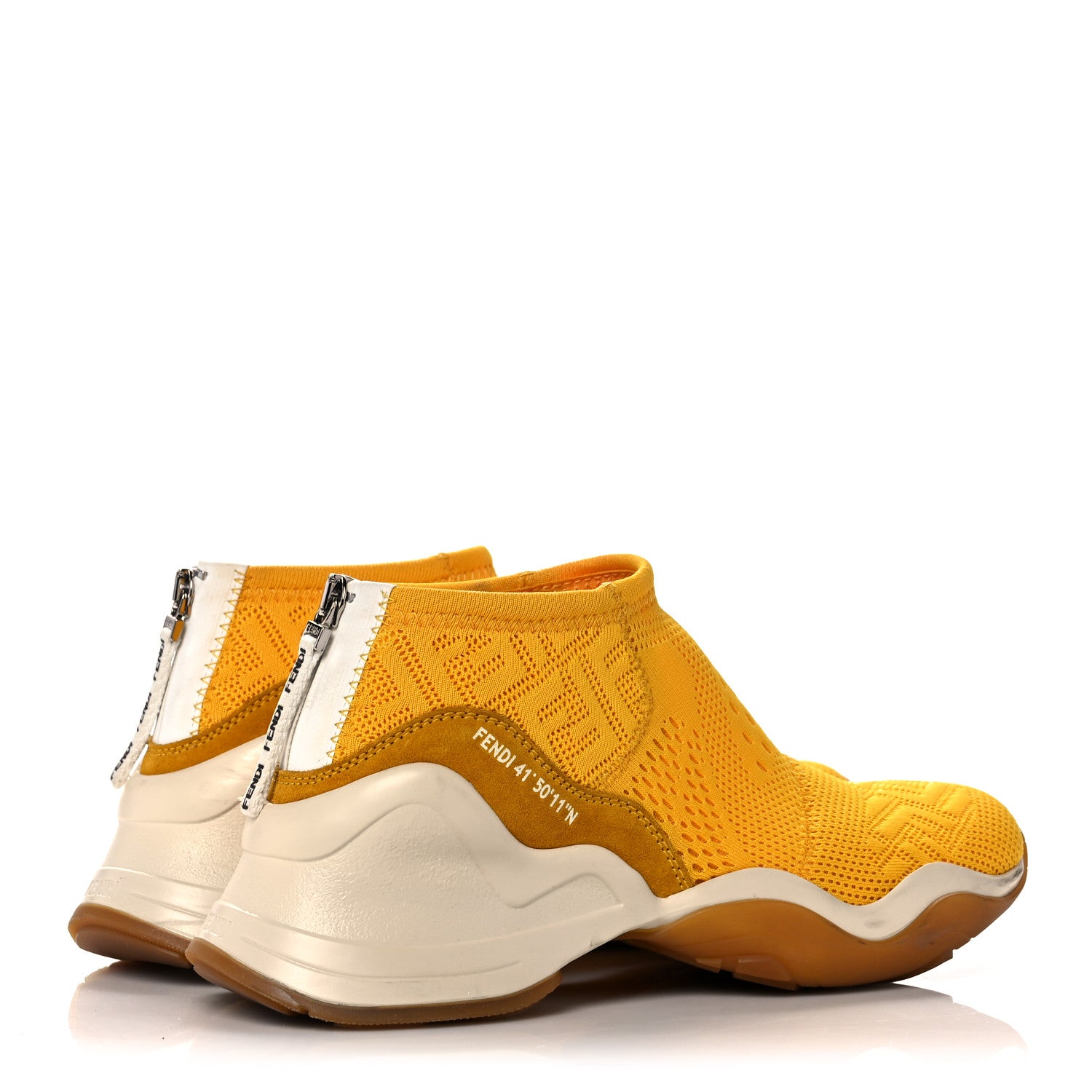 Fendi Technical 3D Mesh Womens FFluid Zip Up Sneakers 37 Reggae Corn White 4 of 16