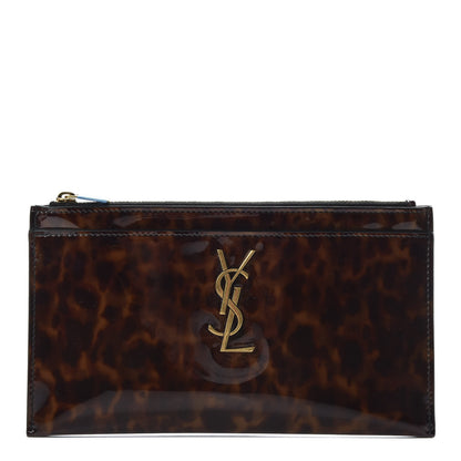 Saint Laurent Patent Tartarugato Monogram Bill Pouch Tortoise Brown 1 of 8