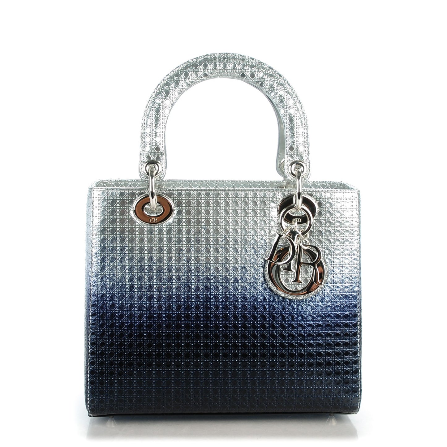 Metallic Patent Micro-Cannage Gradient Medium Lady Dior Silver Blue