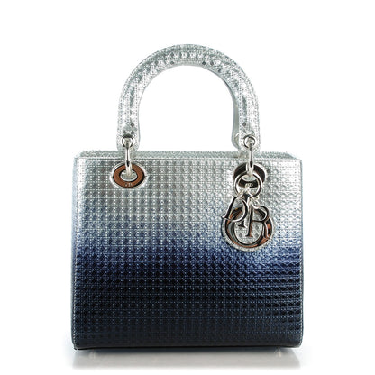 Christian Dior Metallic Patent Micro-Cannage Gradient Medium Lady Dior Silver Blue 1 of 7