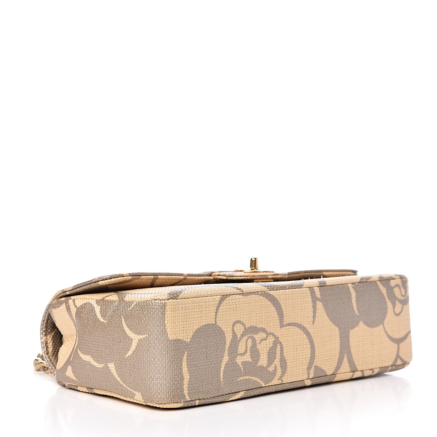 Woven Straw Camellia Print Medium Single Flap