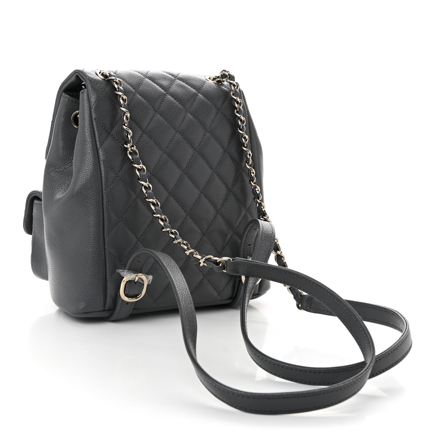 Chanel Shiny Caviar Quilted Medium Duma Pockets Drawstring Backpack Grey 3 of 10