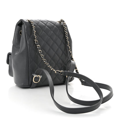 Chanel Shiny Caviar Quilted Medium Duma Pockets Drawstring Backpack Grey 3 of 10