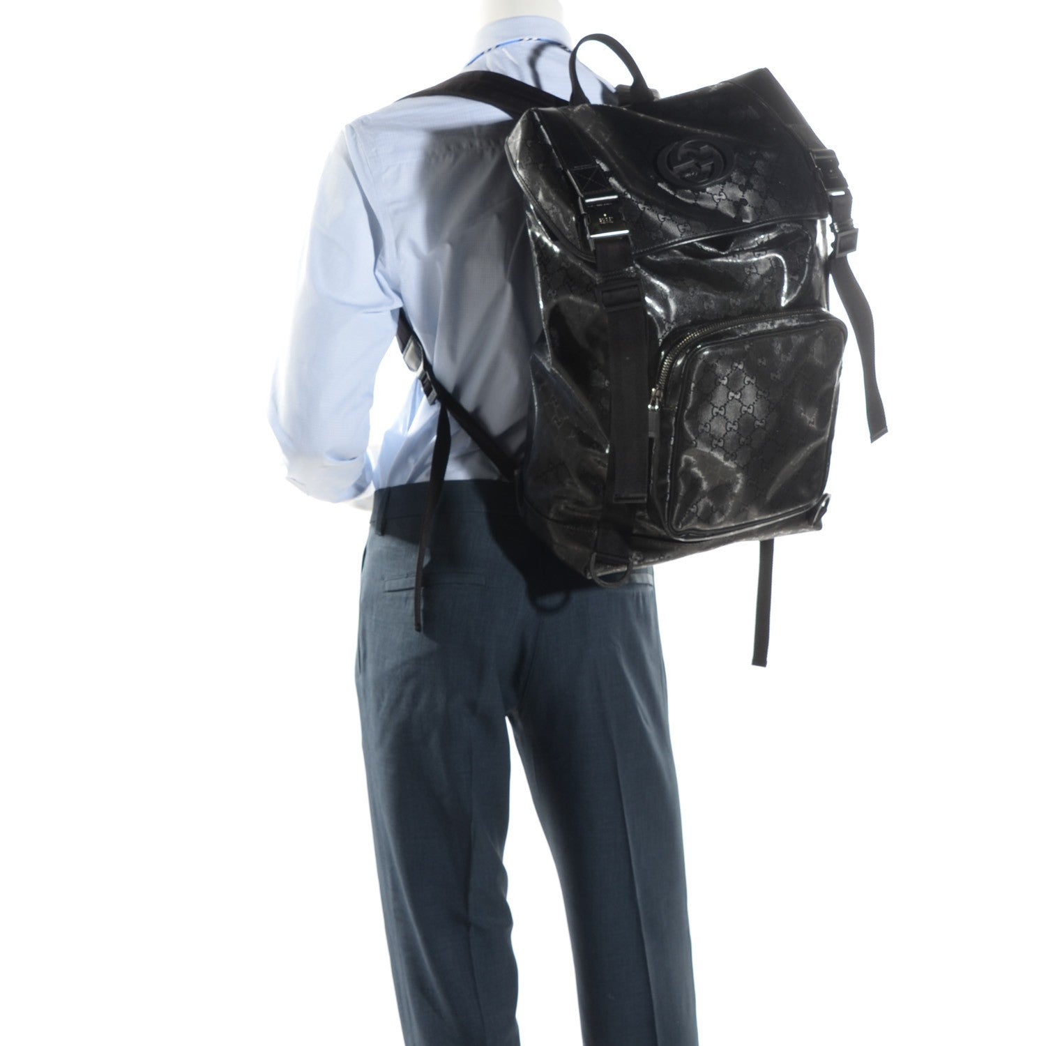 Gucci Imprime Monogram Interlocking G Double Buckle Backpack Black 2 of 7