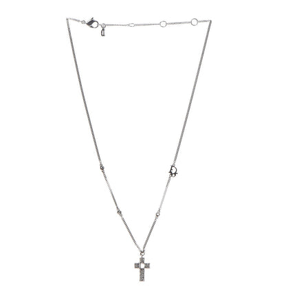 Christian Dior Crystal Cross Necklace Silver 3 of 6
