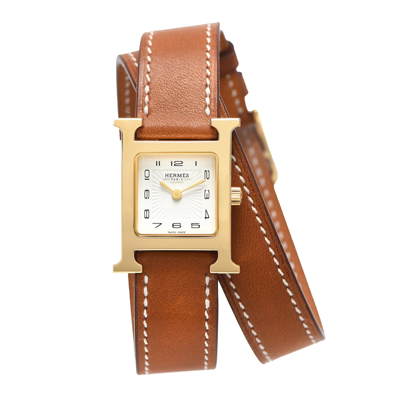 Hermes Stainless Steel Barenia 17.2mm Heure H Hour Double Tour Quartz Watch Fauve 1 of 5