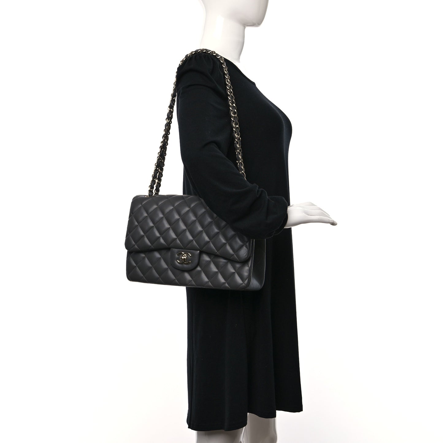 Lambskin Quilted Jumbo Double Flap Grey
