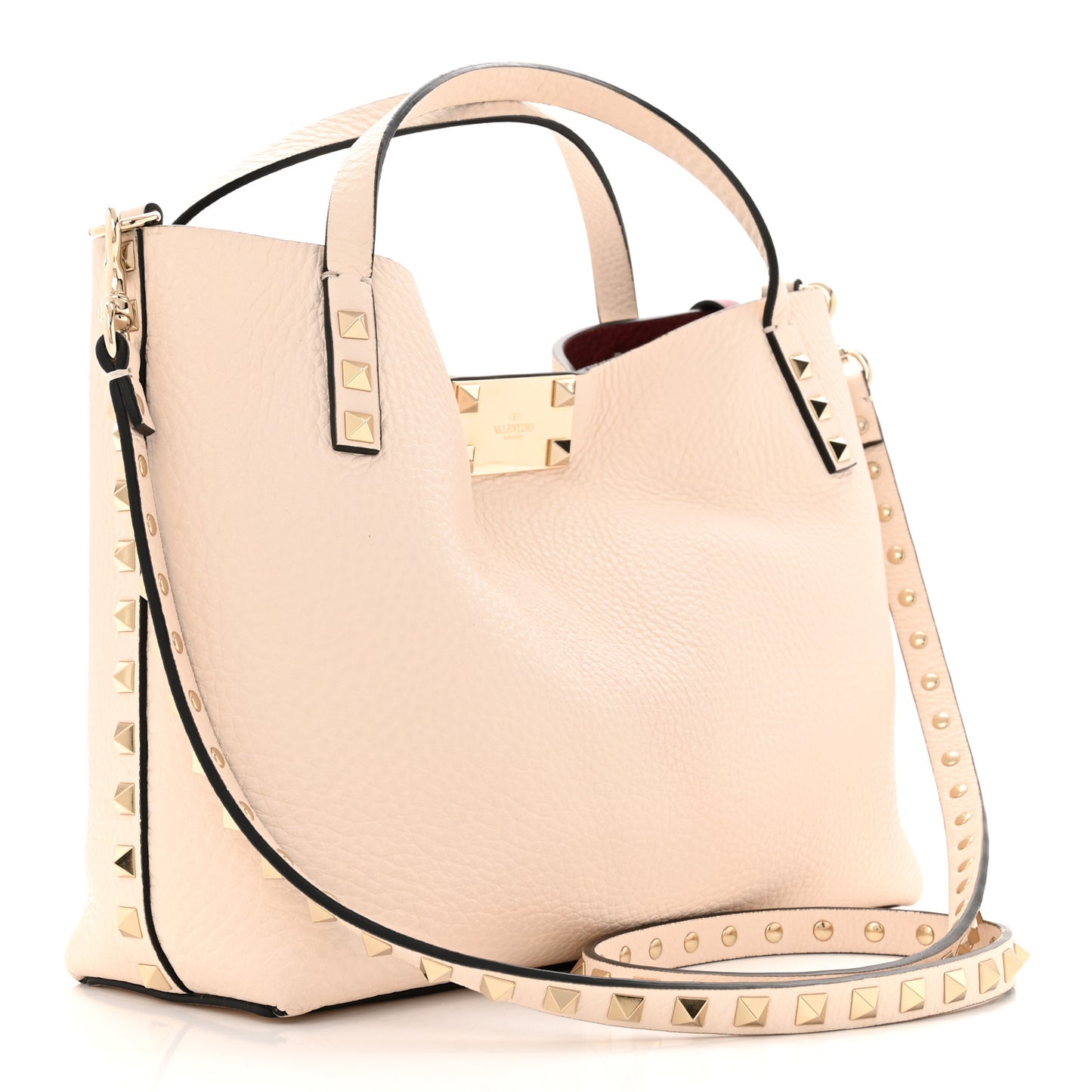 Grained Calfskin Small Rockstud Flip Lock Tote Light Ivory Rubino
