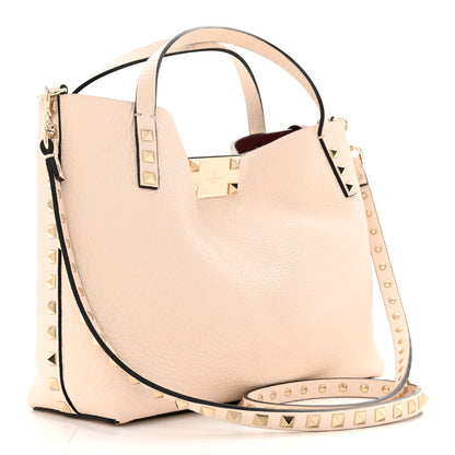 Valentino Garavani Grained Calfskin Small Rockstud Flip Lock Tote Light Ivory Rubino 4 of 11