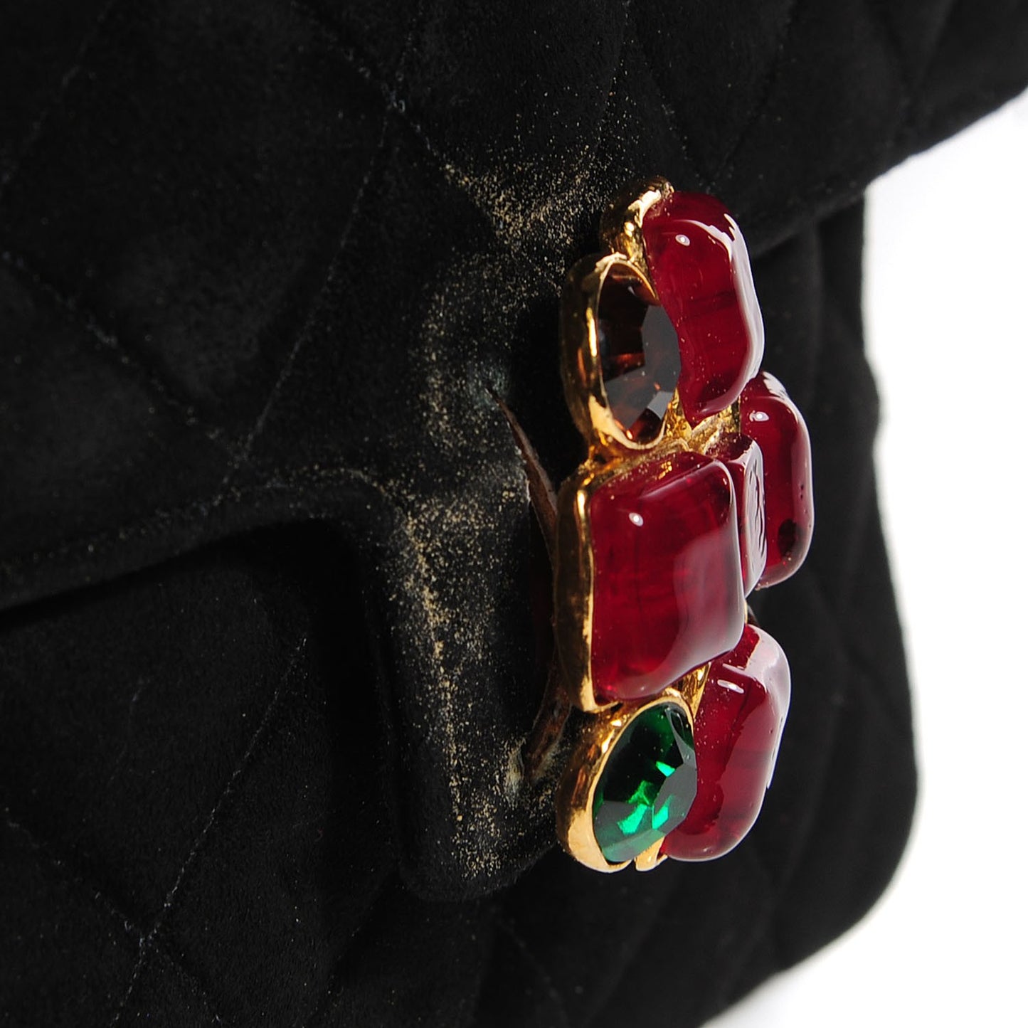 Suede Quilted Small Gripoix Flap Black