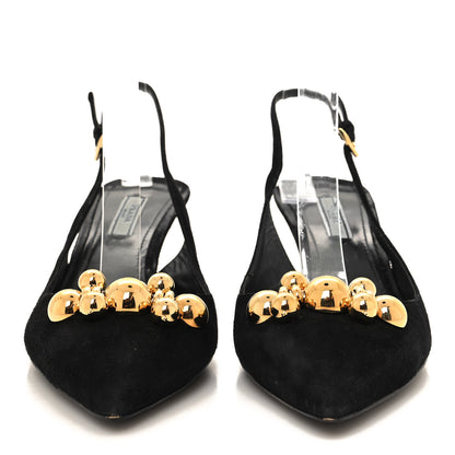 Prada Camoscio Slingback Pumps 40 Black Oro 2 of 10