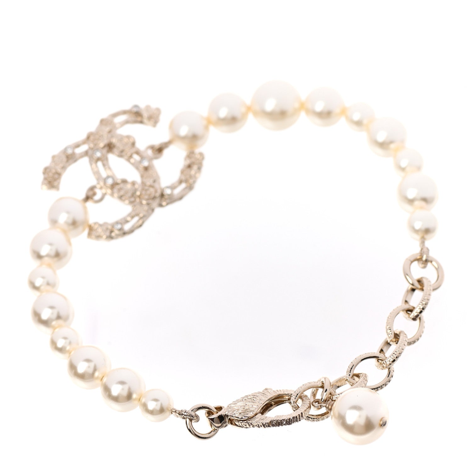 Chanel Pearl Crystal CC Bracelet Gold 3 of 4