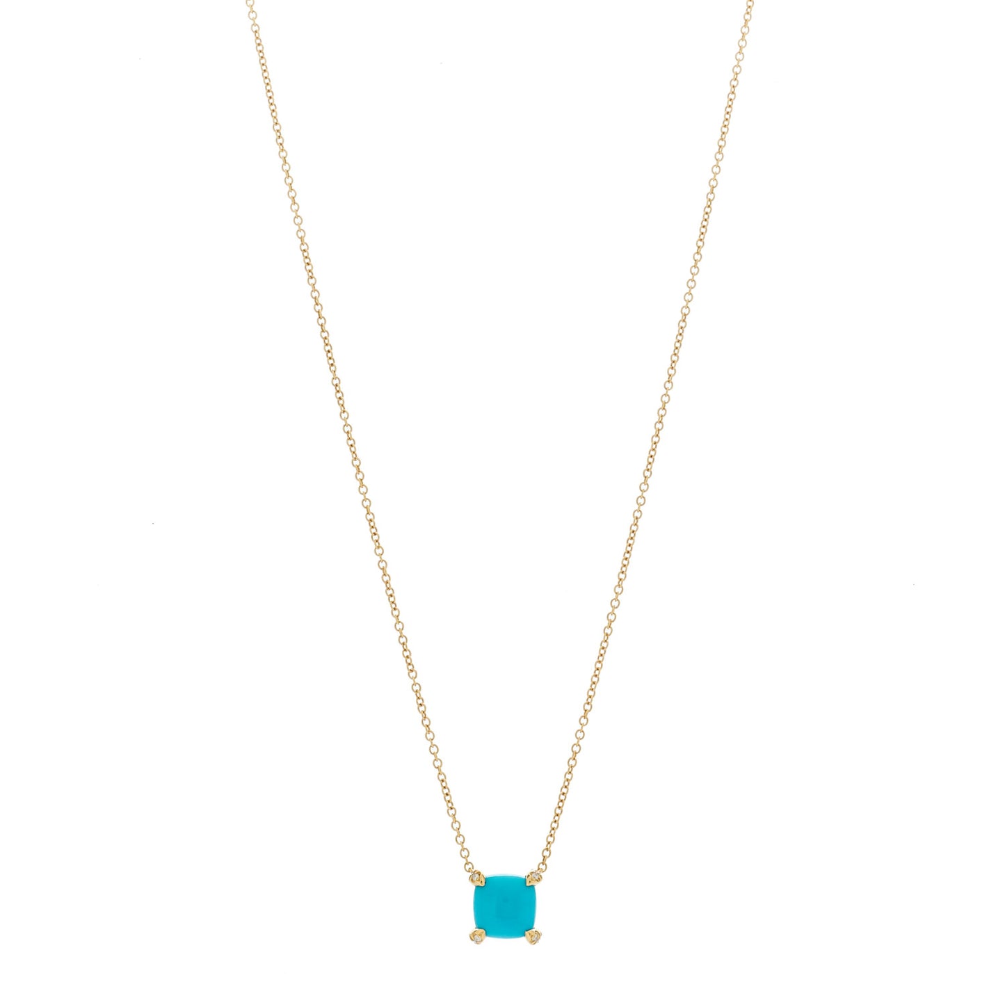 18K Yellow Gold Diamond Turquoise 7mm Petite Chatelaine Pendant Necklace