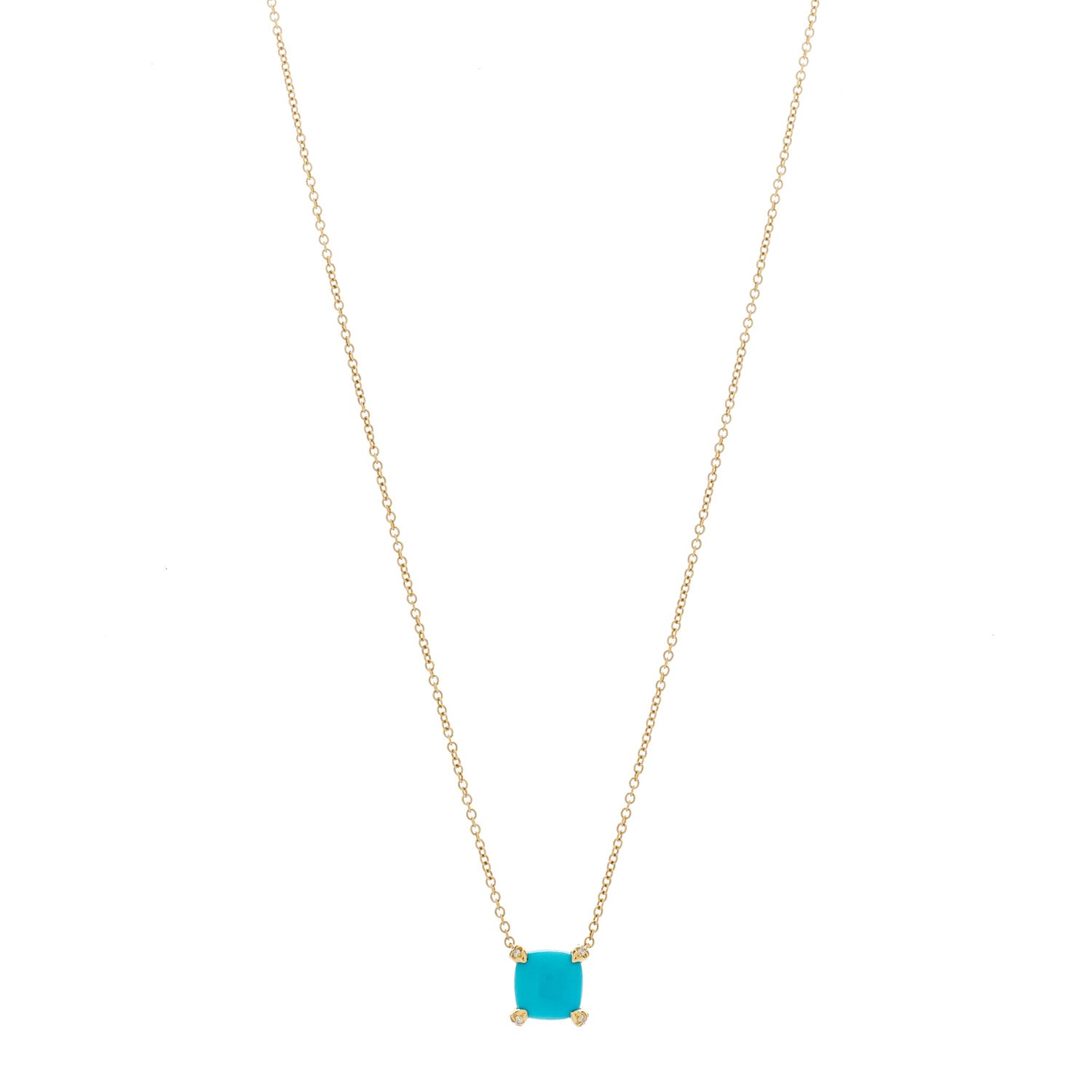 David Yurman 18K Yellow Gold Diamond Turquoise 7mm Petite Chatelaine Pendant Necklace 1 of 5