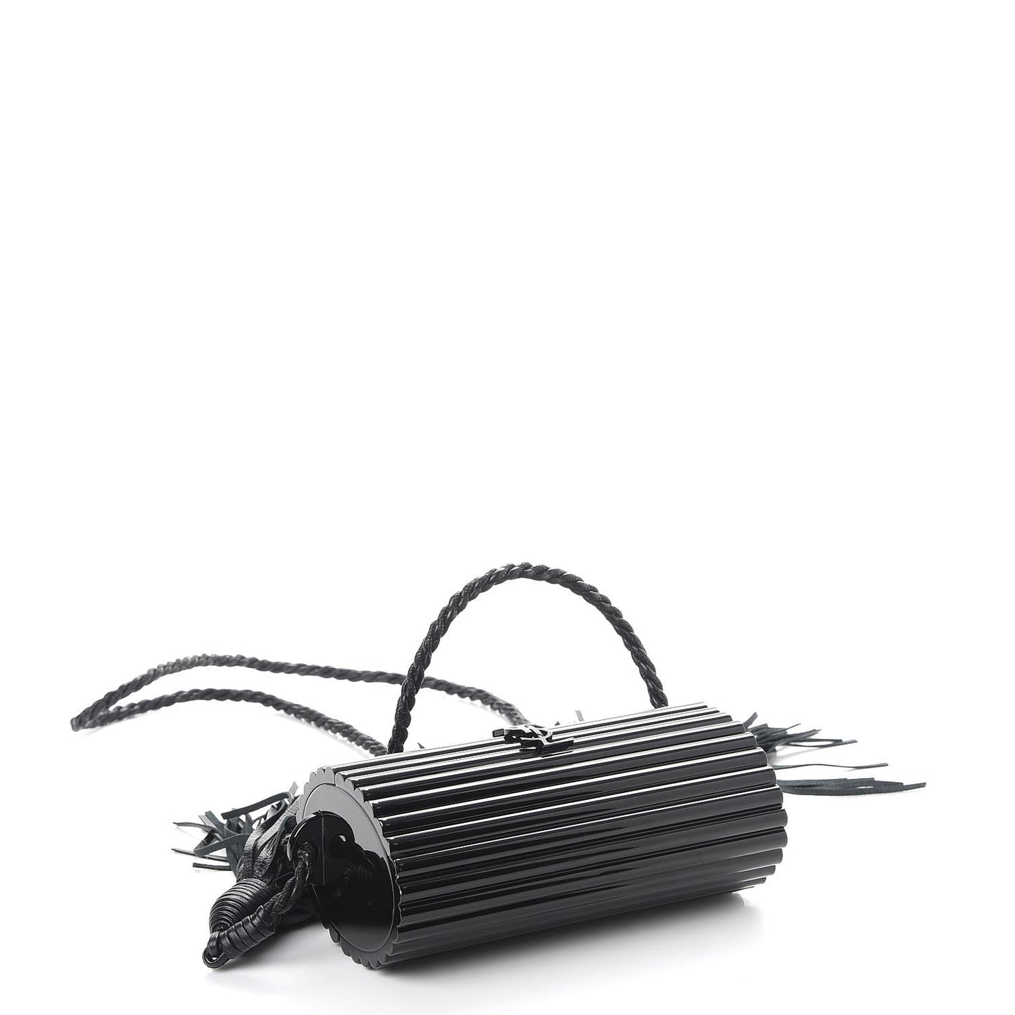 Ribbed Plexiglass Lambskin Fringe Monogram Opium Box Bag Black