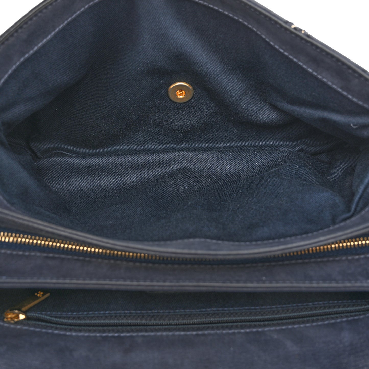 Iridescent Calfskin Triple Stitched Medium Flap Navy