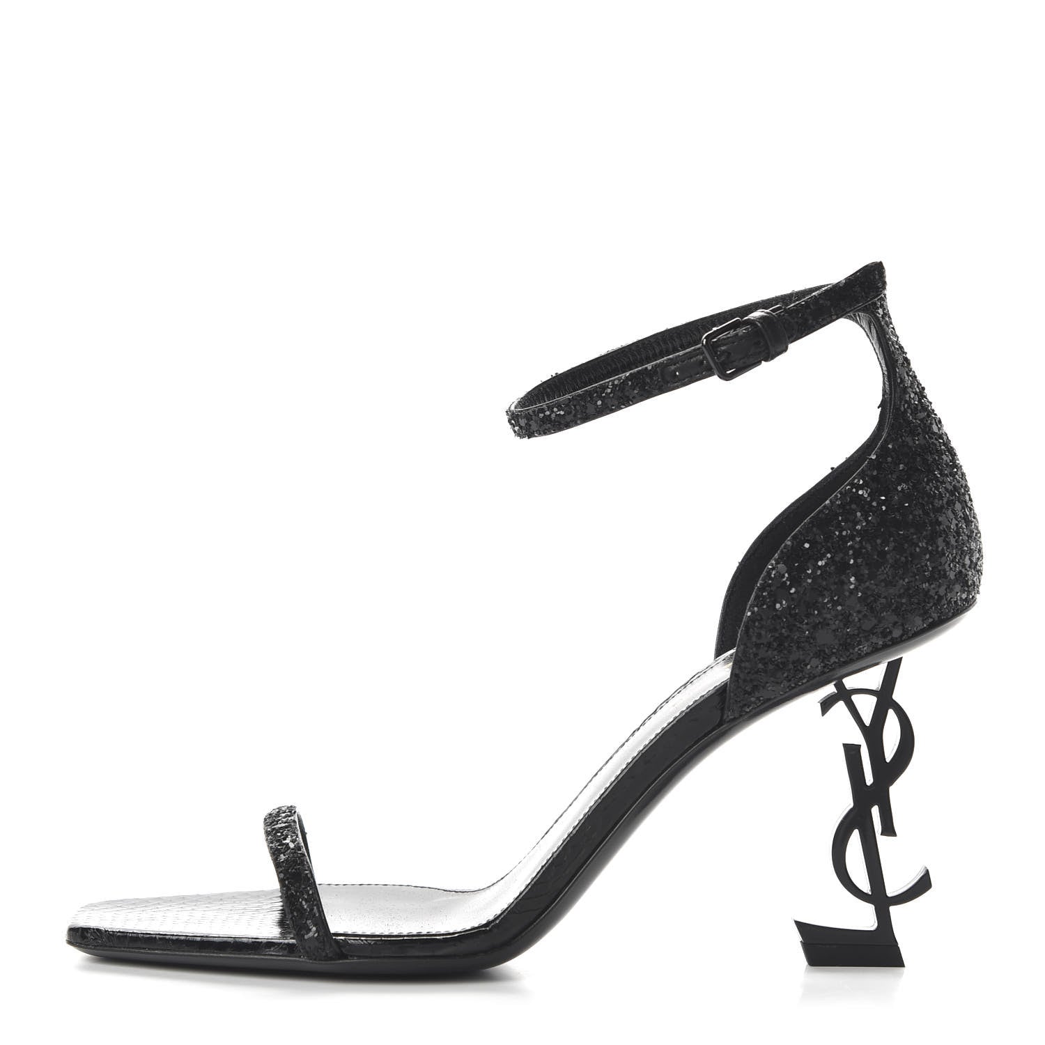 Saint Laurent Glitter Opyum 85 Sandals 38.5 Black 1 of 10