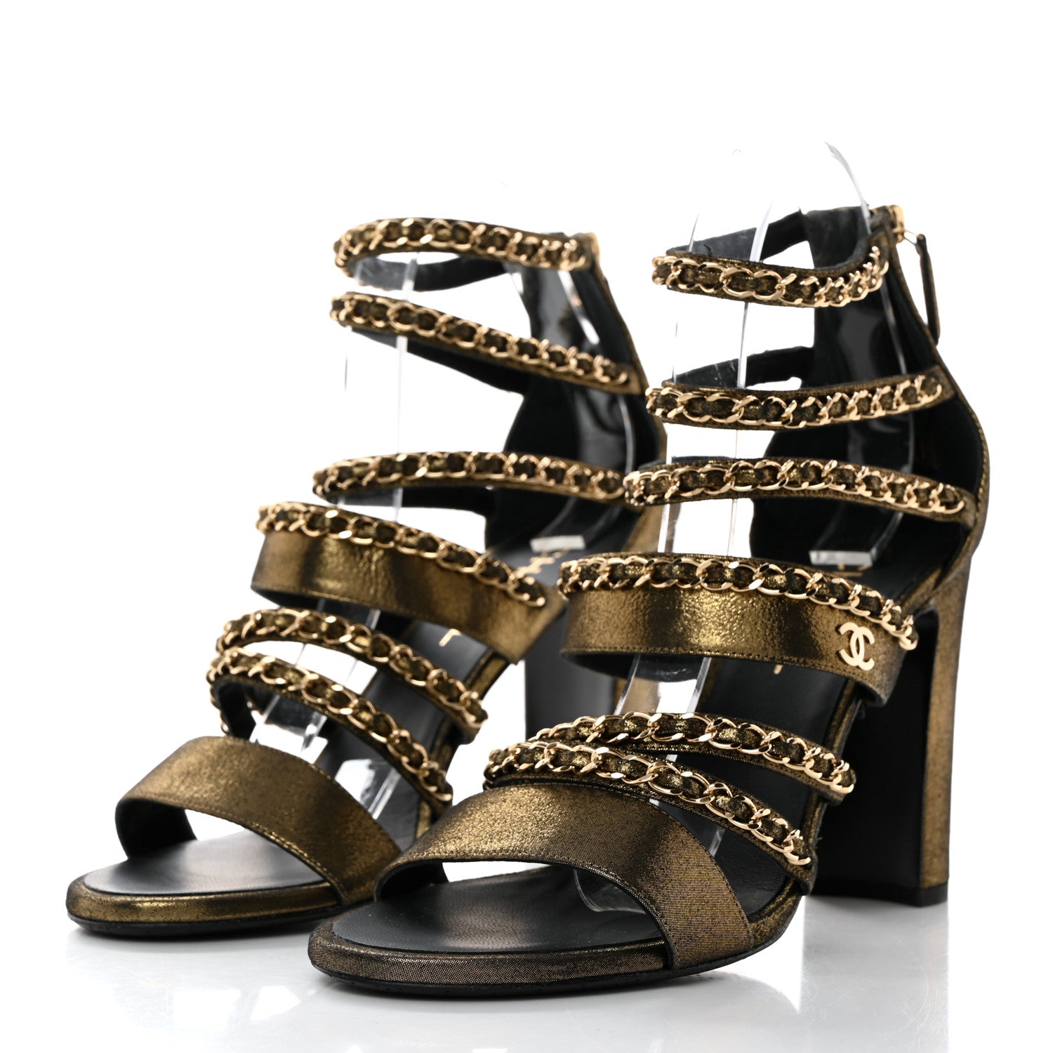 Chanel Suede Laminated Lambskin Gladiator Chain Sandals 41 Dark Gold 3 of 9