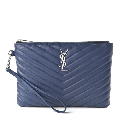 Saint Laurent Calfskin Matelasse Chevron Monogram A5 Wristlet Medium Blue 2 of 22