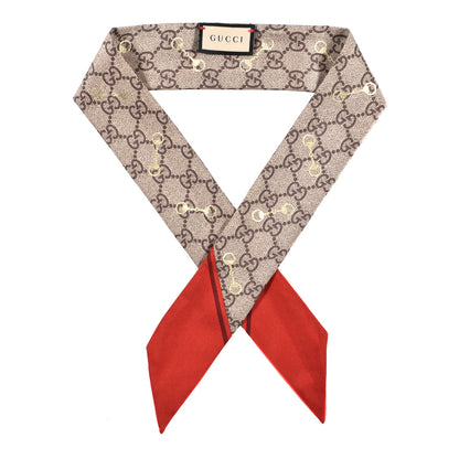 Gucci Silk Twill GG Monogram Gold Horsebity Neck Bow Scarf Flame 1 of 3
