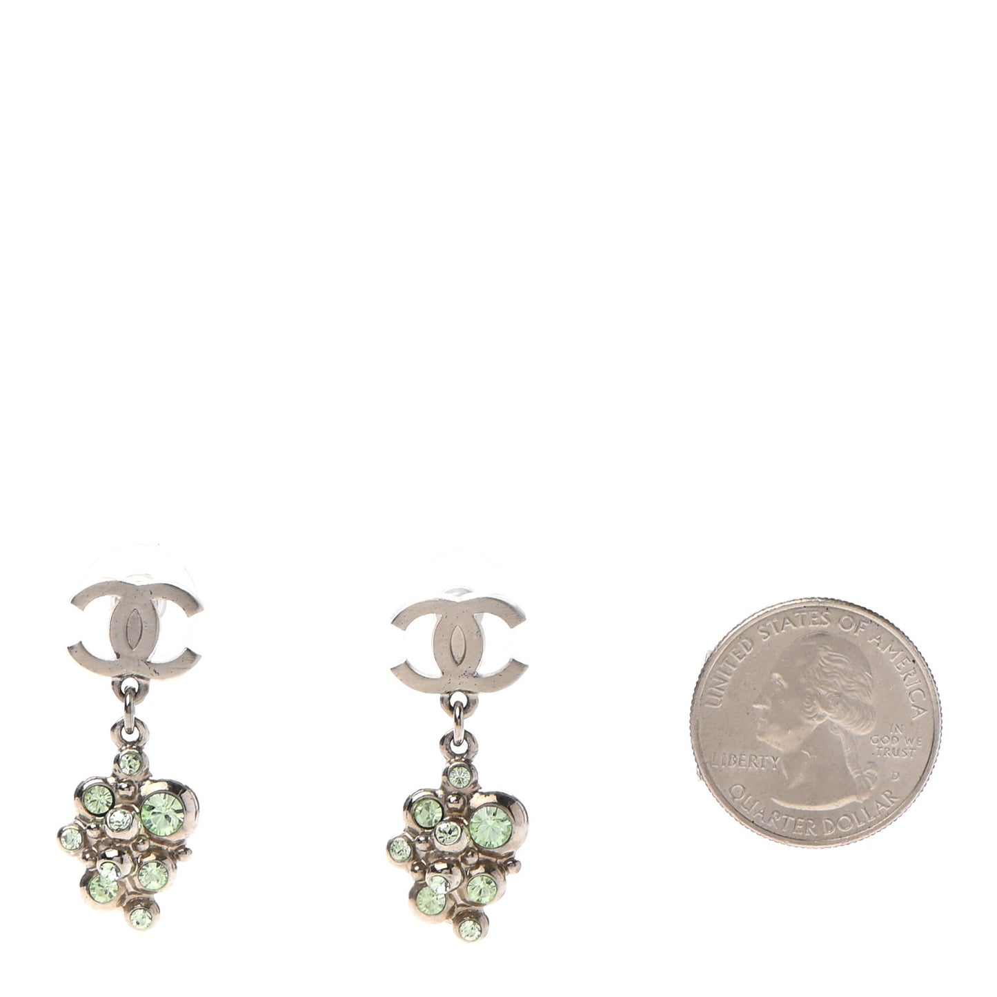 Crystal CC Drop Earrings Silver Green