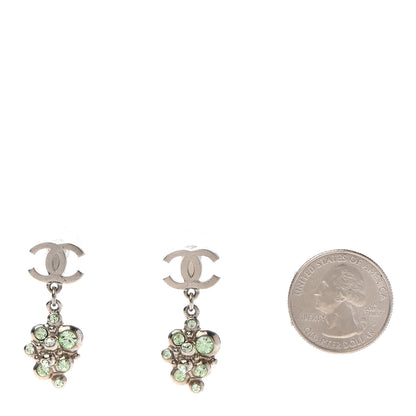 Chanel Crystal CC Drop Earrings Silver Green 2 of 5