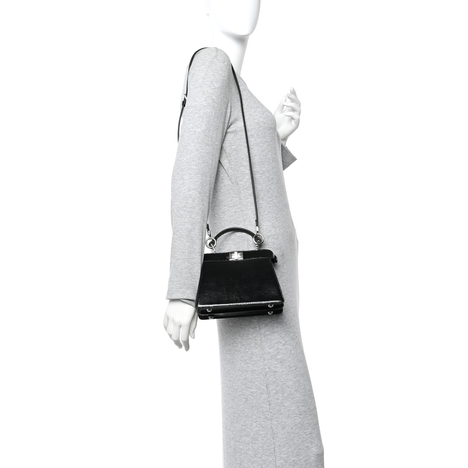 Fendi Lizard Petite Peekaboo I SEE U Satchel Black 2 of 10