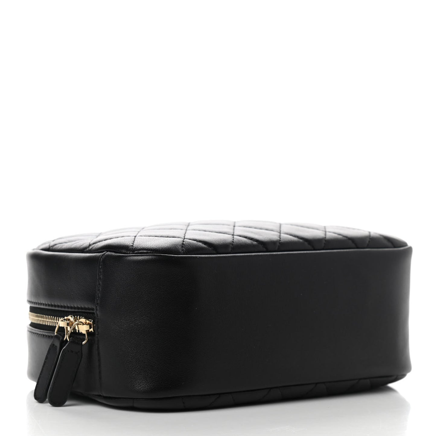 Lambskin Quilted Medium Curvy Pouch Cosmetic Case Black