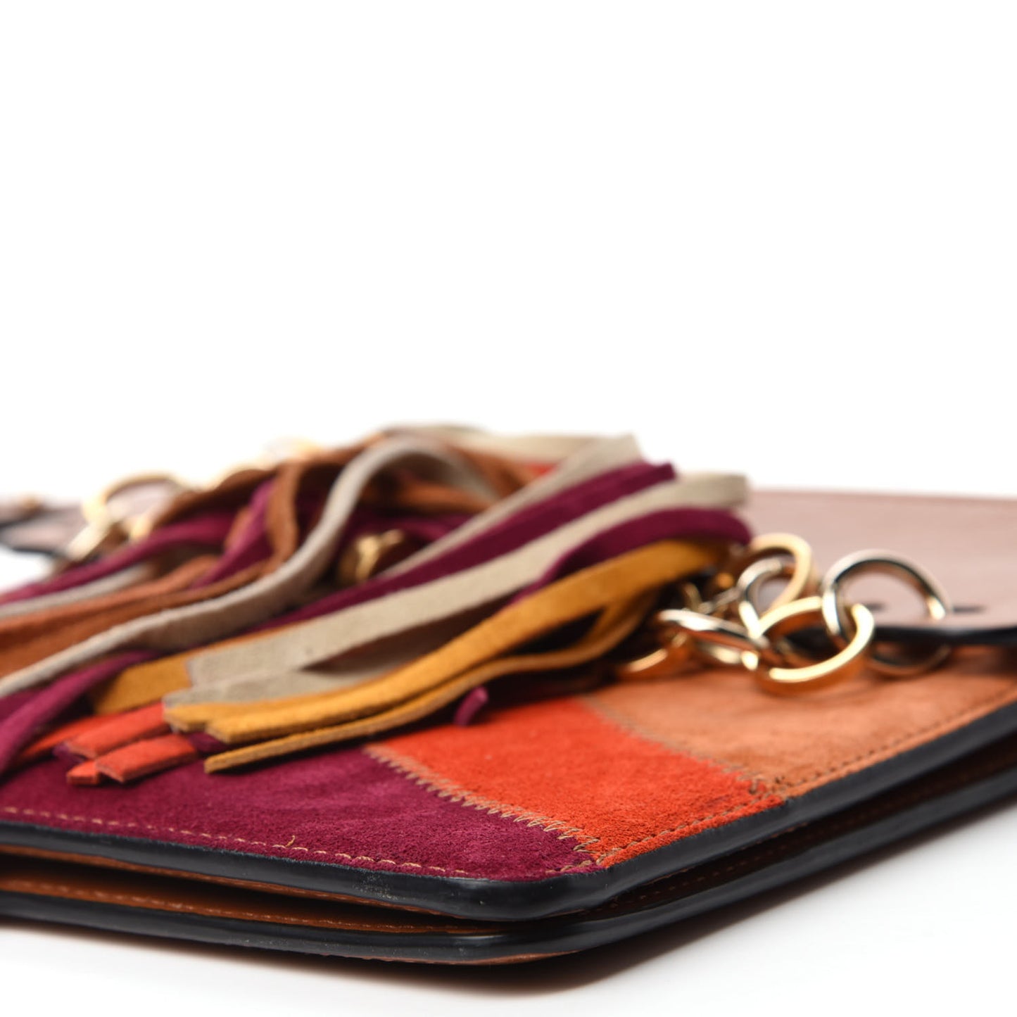 Calfskin Suede Rainbow Patchwork Small Jane Fringe Bag Caramel