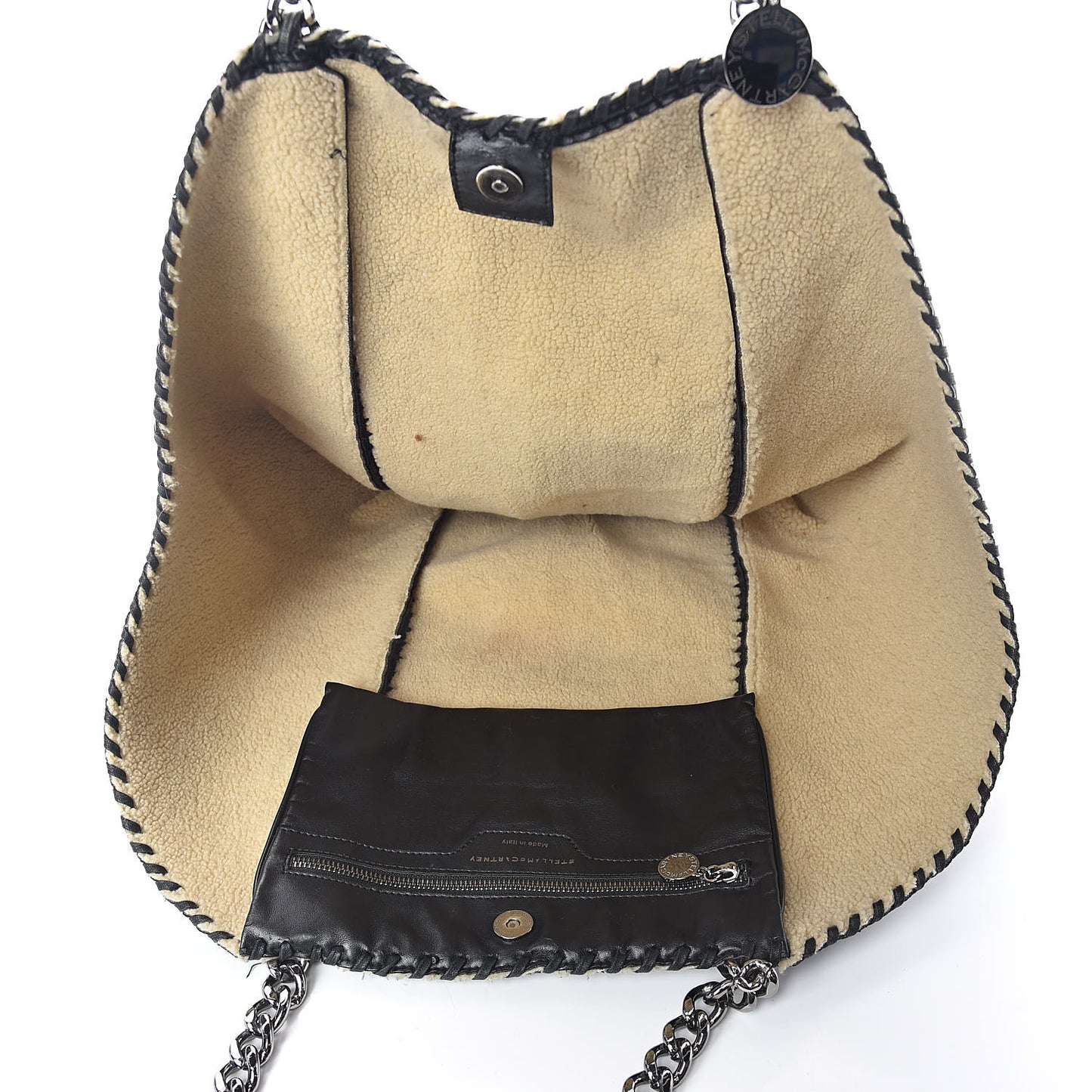 Faux Shearling Chain Falabella Tote Black