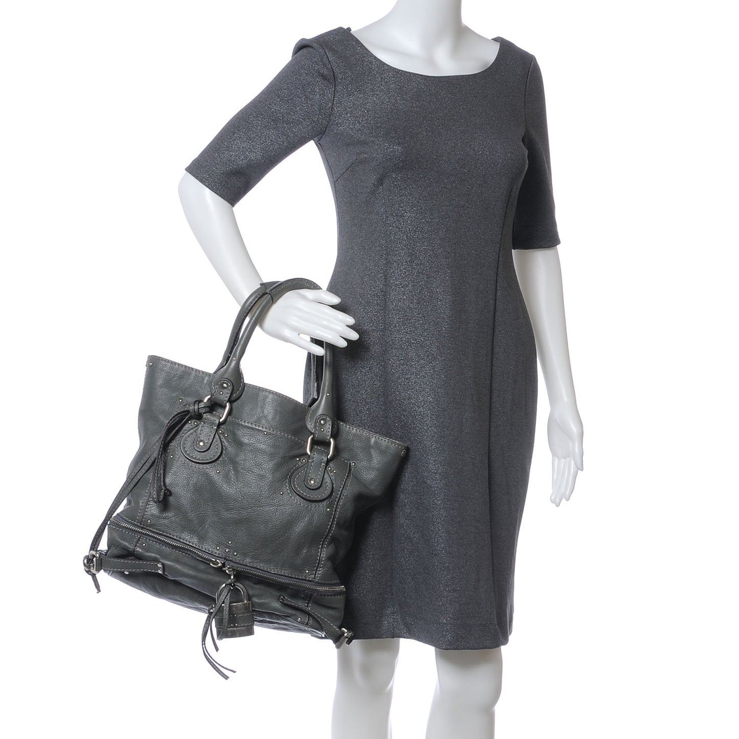 Leather Paddington Tote Gris Vert