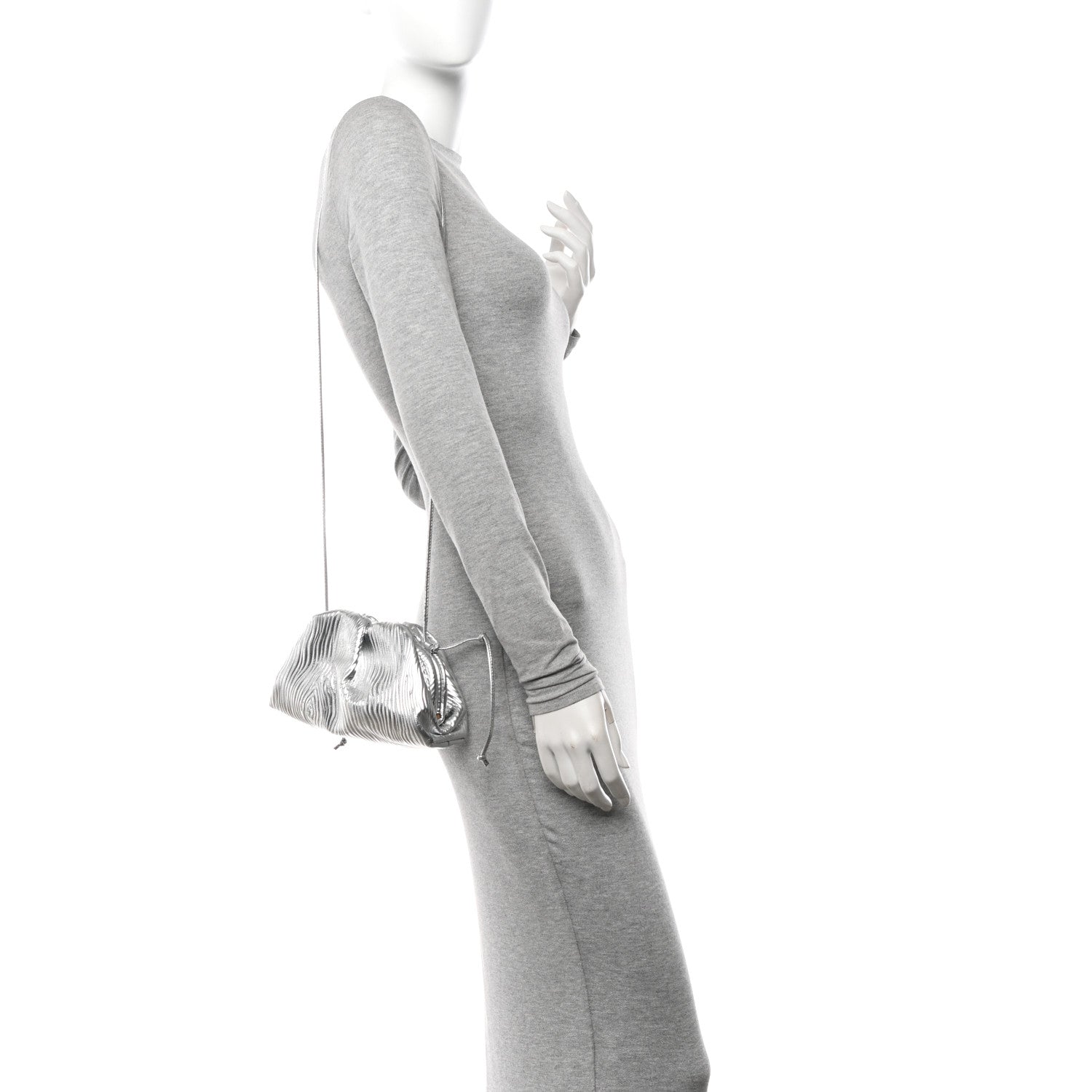 Bottega Veneta Metallic Bark Calfskin The Mini Pouch Silver 2 of 10