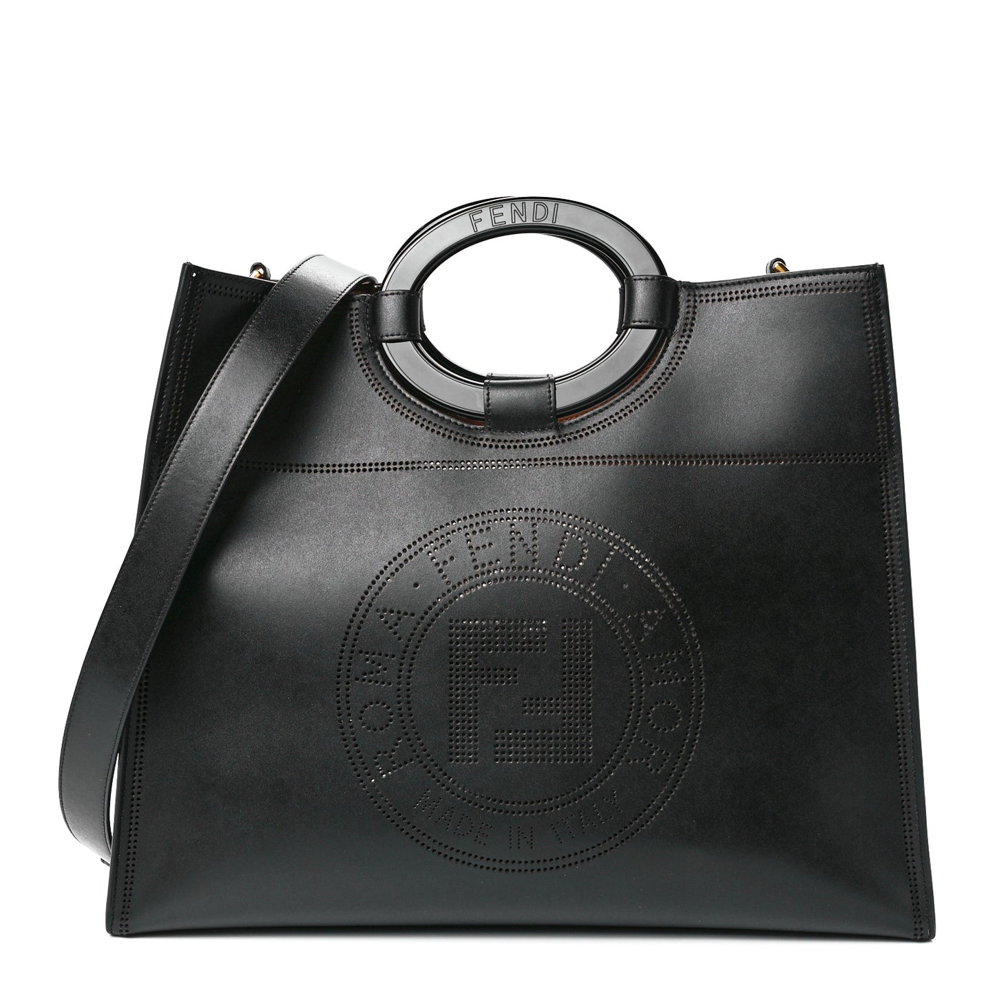 Vitello Liberty Plexiglass Stamp Patch Perforated Medium Runaway Shopper Tote Black