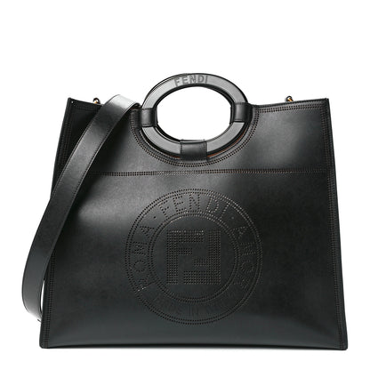 Fendi Vitello Liberty Plexiglass Stamp Patch Perforated Medium Runaway Shopper Tote Black 1 of 11