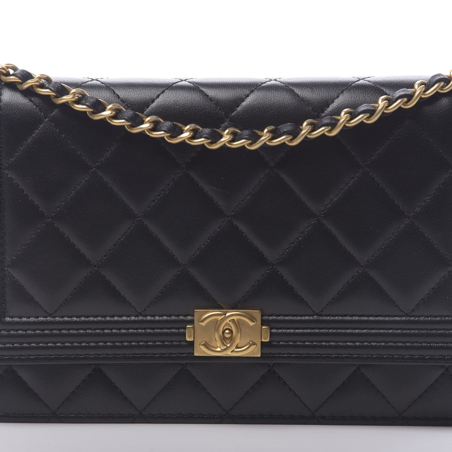 Lambskin Quilted Boy Wallet On Chain WOC Navy Blue