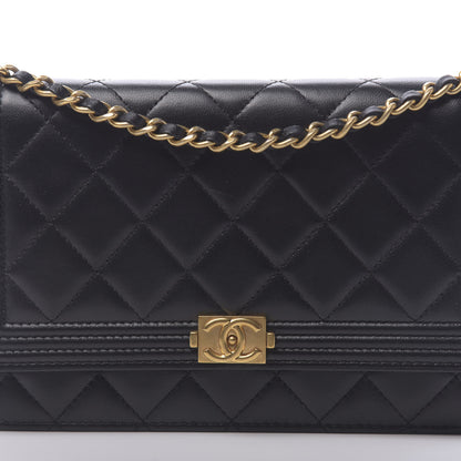 Chanel Lambskin Quilted Boy Wallet On Chain WOC Navy Blue 11 of 12