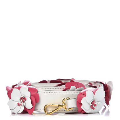 Prada Calfskin Flower Shoulder Strap Pink White 1 of 5