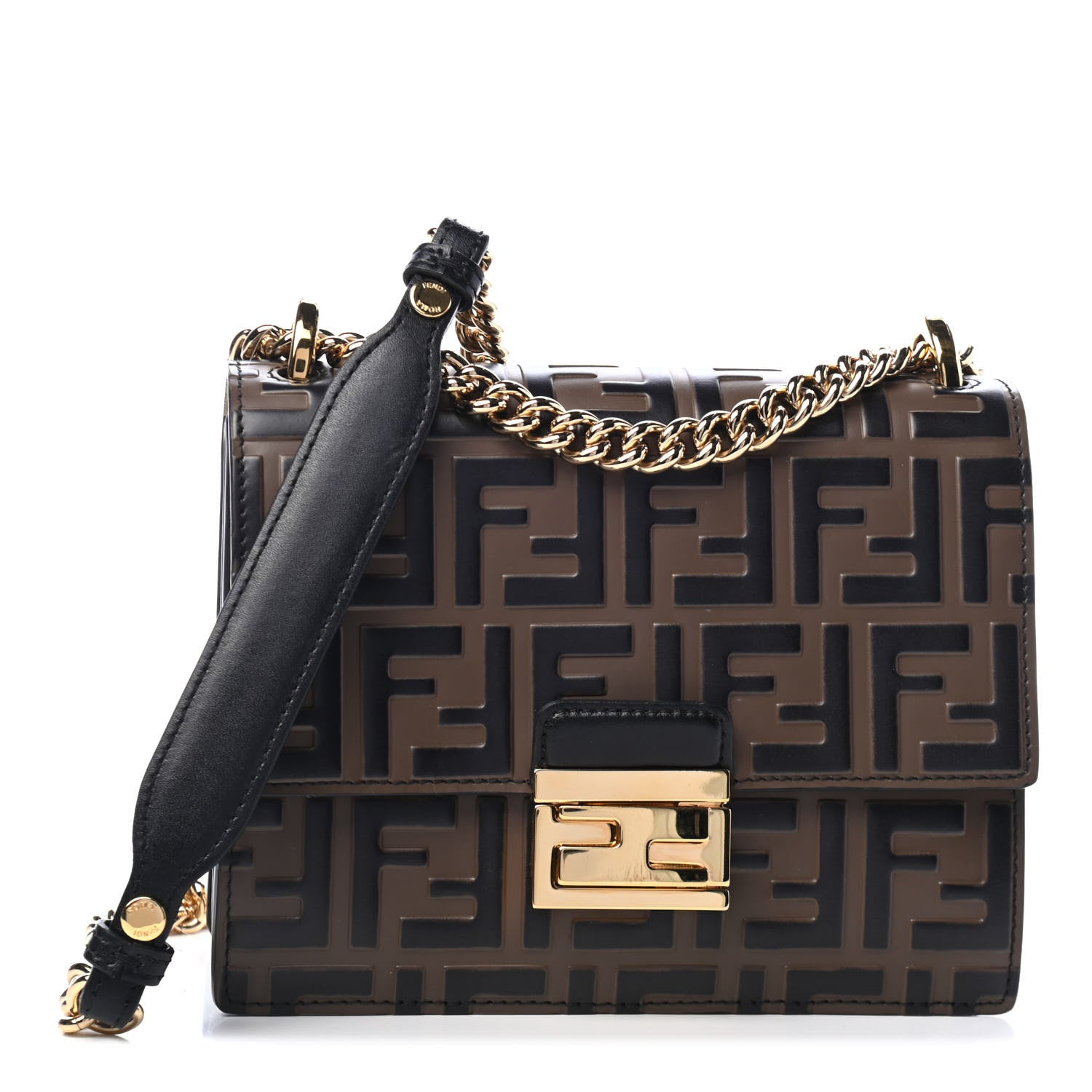Fendi Vitello Liberty Bi-Color FF 1974 Embossed Small Kan U Shoulder Bag Maya Black 1 of 4