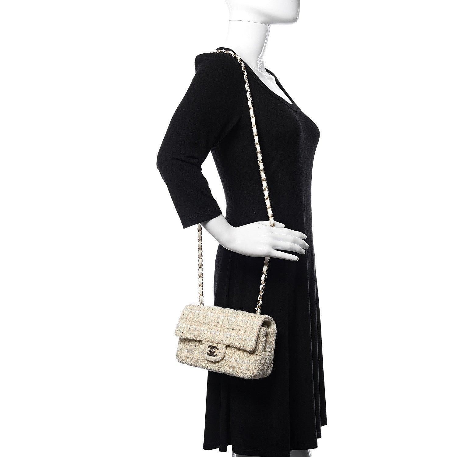Chanel Tweed Quilted Mini Rectangular Flap Off White 2 of 10