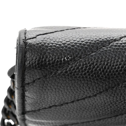 Saint Laurent Grain De Poudre Matelasse Chevron Monogram Monochrome Chain Wallet Black 15 of 16