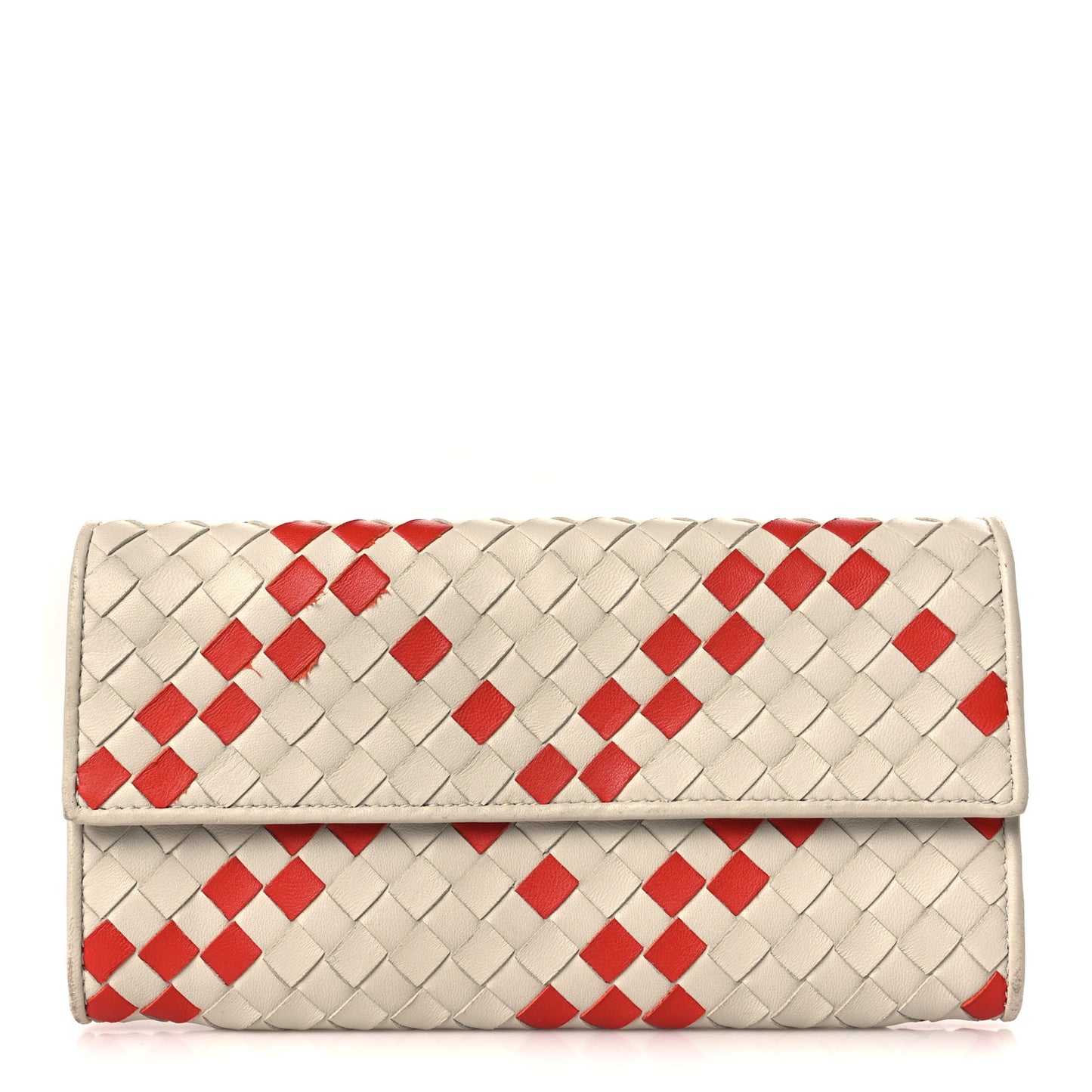 Nappa Intrecciato Continental Flap Wallet Beige Red