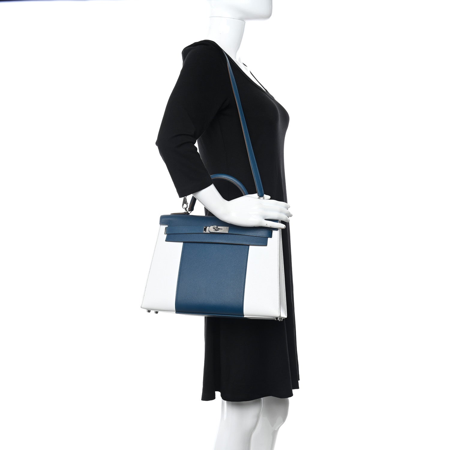 Hermes Epsom Kelly Flag Sellier 32 Bleu Thalassa White 2 of 18