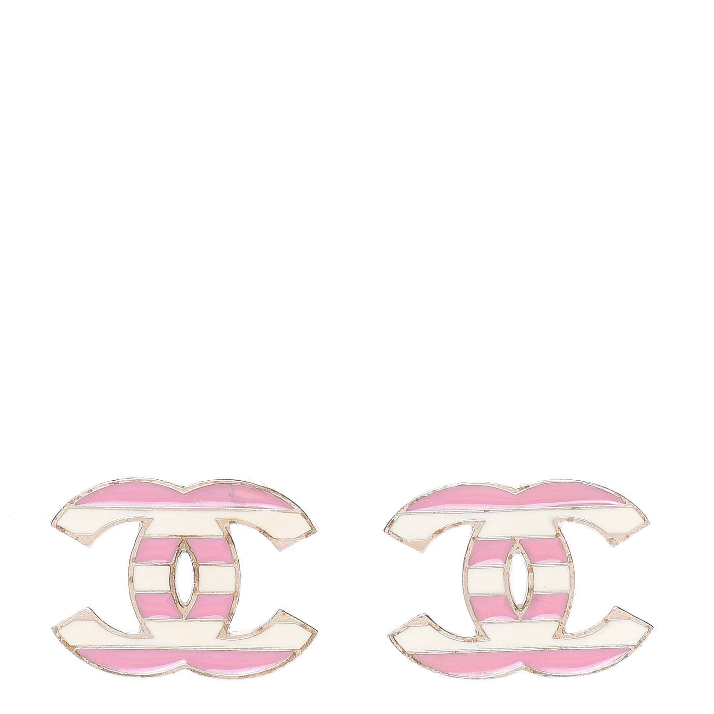 Enamel Striped CC Earrings Pink White Gold