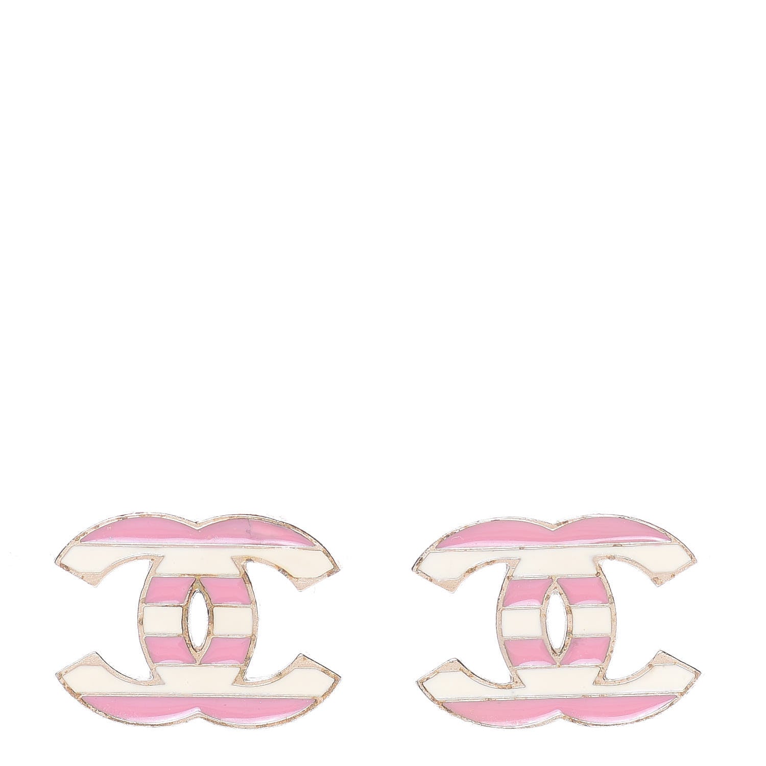 Chanel Enamel Striped CC Earrings Pink White Gold 1 of 5