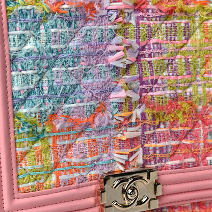 Chanel Calfskin Tweed Quilted North South Boy Flap Pink 18 of 21