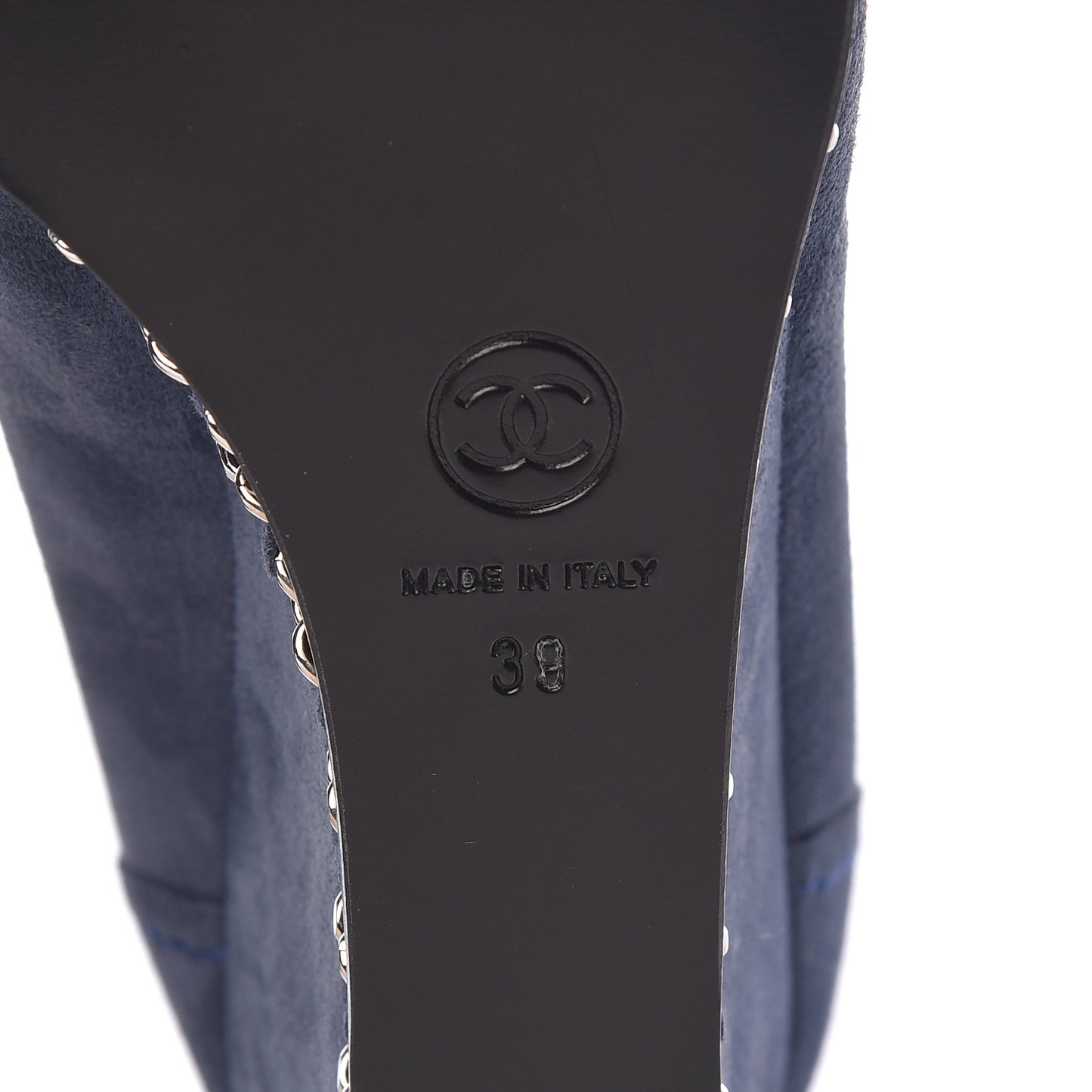 Suede Lambskin Cap Toe Chain Wedge Pumps 39 Blue