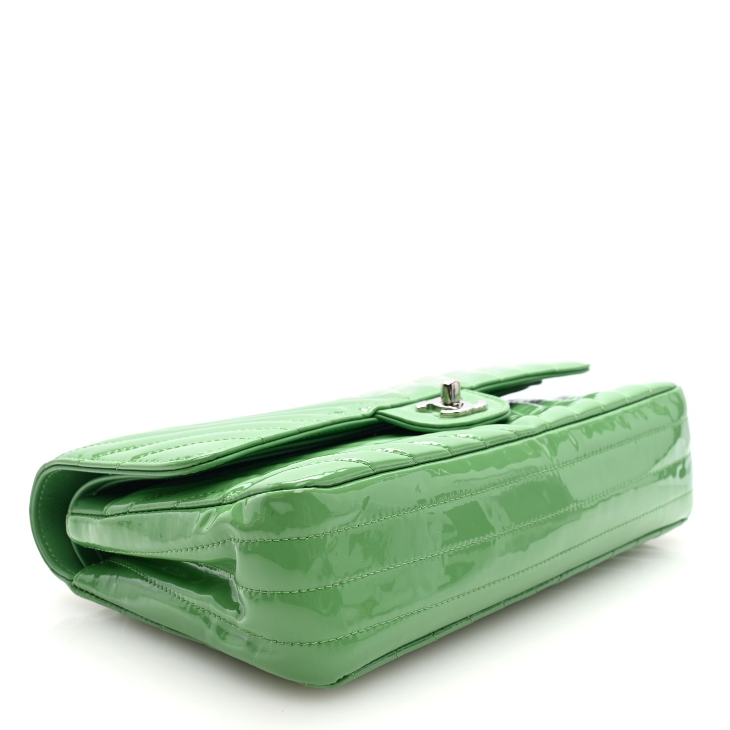 Patent Chevron Quilted Medium Double Flap Green